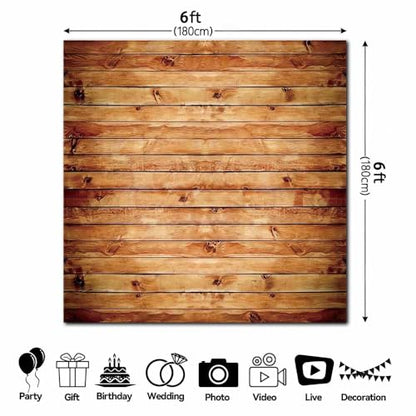 6x6FT Polyester Wood Wall Photography Backdrop Rustic Natural Wooden Board Photo Background Banner Birthday Party Wedding Baby Shower Cake Table Decor Studio Booth Prop Supplies - size: 6x6FT