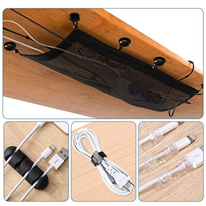 Under Desk Cable Management Net, 36PCS Under Table Cord Management Mesh Organizer Flexible Wire Hiders, Extra Large Capacity Wire Management Kit Under Desk, Fits Most Tables - size: 8 holes