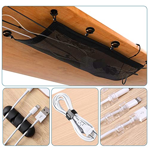 Under Desk Cable Management Net, 36PCS Under Table Cord Management Mesh Organizer Flexible Wire Hiders, Extra Large Capacity Wire Management Kit Under Desk, Fits Most Tables - size: 8 holes