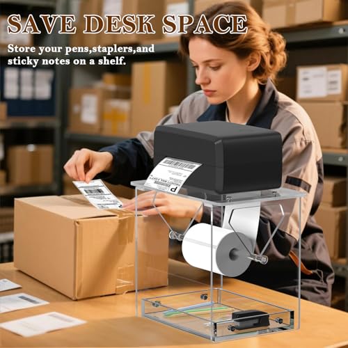 Label Roll Holder for Rolls and Fanfold Labels, Acylic Label Holder for Thermal Printer, Desktop Thermal Printer Stand Sticker Roll Holder for Home, Office, Work - color: Transparent