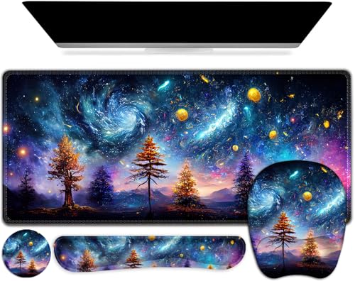 4 in 1 Large Mouse Pad, Keyboard Wrist Rest Set, Ergonomic, Non-slip, Waterproof, Colorful World - color: Colorful World