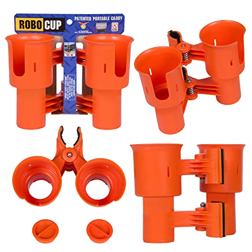 ROBOCUP, (Orange), Patented Clamp On Boat Cup Holder |Multifunction Dual Drink Caddy for Fishing Poles, Tools, Net, Gaff |Portable Storage for Boating, Beach, Umbrellas, Golf Carts, Strollers - color: Orange, size: Standard Spring