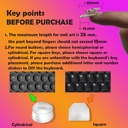 DIY Raised Keyboard Sticker with Letter Decals for Long Nails, 80 Pcs Adhesive Keycap Riser for Nail Art Protective Keycap Silicone Sticky Pad Suitable for Tying and Gaming (Translucent-Cylinder)