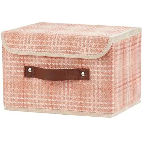 Storage Boxes with Lid 3D Textured Fabric Storage Bins Closet Organizer Containers Decorative Collapsible Washable Shelf Baskets with Faux Leather Handles (Light Salmon, Small Size) - color: Light Salmon (3D Textured), size: Small (Set of 1)