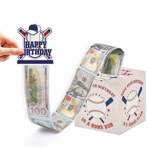 Baseball Birthday Money Box Gifts for Cash Pull, Happy Birthday Boxes Gifts for Money Pull Out Card, 50Pcs Transparent Bags - color: Blue2