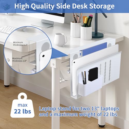 LUKETURE Desk Side Storage, Steel Side Desk Organizer, No Drill Laptop Holder, Clamp on Laptop Mount with Pen Holder, Table Hanging Storage for Home Office, Fits Flat Edge Tables 0.3" to 2.8" | Steel Side Desk Organizer, Clamp on Laptop Mount with Pen Hol