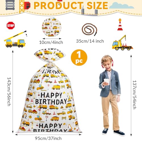 gisgfim Extra Large Construction Birthday Gift Bag Printed Children's Engineering Vehicles Excavator Goodie Bag 37x56 Inch Jumbo Gift Bags for Boys Kids Birthday Party Baby Shower Decoration Supplies - style: Construction