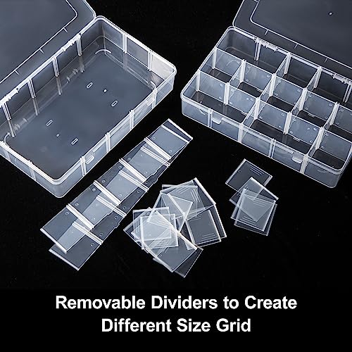 Gospire 2PCS 15 Large Grids Clear Plastic Jewelry Box Organizer Storage Container with Removable Dividers - color: Clear-15 Grids*2