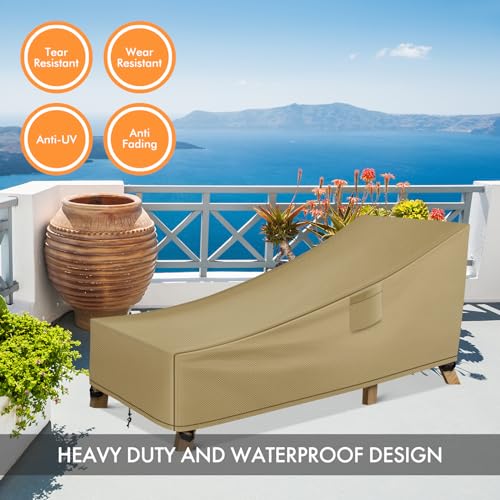 WLEAFJ Patio Chaise Lounge Cover Waterproof, Heavy Duty Outdoor Lounge Chair Covers, Durable Patio Furniture Covers, 78L x 34W x 32H inch - 2 Pack, Khaki - color: Khaki, size: 2 Pack-78L x 34W x 32H inch