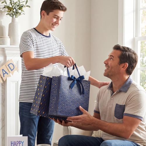 woric 2 Pcs Gift Bags for Men, 13.7" Large Blue Graduation Gift Bag with Handles Matching Tissue Paper Cards for Men Birthday Wedding Anniversary Special Occasion - color: Navy Blue