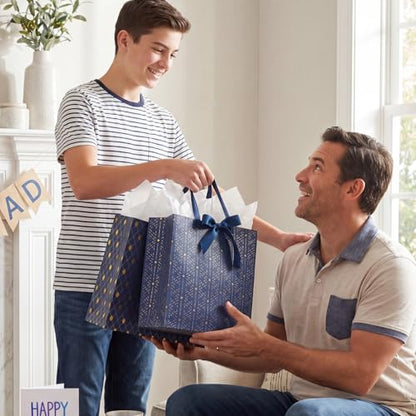 woric 2 Pcs Gift Bags for Men, 13.7" Large Blue Graduation Gift Bag with Handles Matching Tissue Paper Cards for Men Birthday Wedding Anniversary Special Occasion - color: Navy Blue