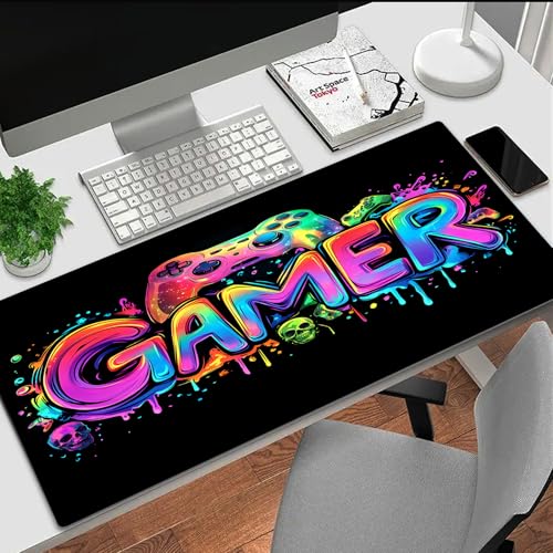 Gamer Gaming Mouse Pad, Blacklight Game Controller Horror Skull Waterproof Large Mouse Mat, 31.5" x 11.8" Skeleton Glowing Extended Non-Slip Rubber Base, Office & Home Keyboard Pad - color: Gamer C