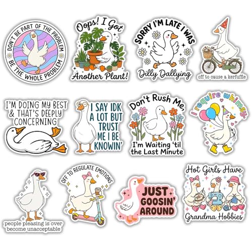 SODAVA (12Pcs, 3in) Funny Goose Sticker Pack, Cute Goose Meme Waterproof Vinyl Decals, Cottagecore Bird Humor Stickers for Laptop Water Bottle Journal Scrapbook Plant Lovers - color: Funny Goose