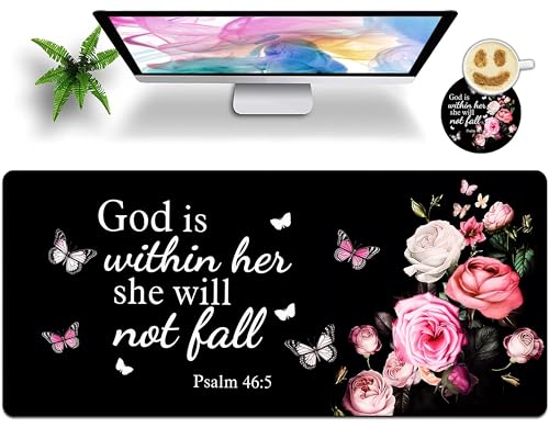 Extended Large Gaming Mouse Pad with Coaster - 35.4 x 15.7 Full Desk Mousepad - Stitched Edges - Ultimate Gaming Desk Mat - Bible Flowers - color: Bible FLowers, size: 35.4L x 15.7W inches