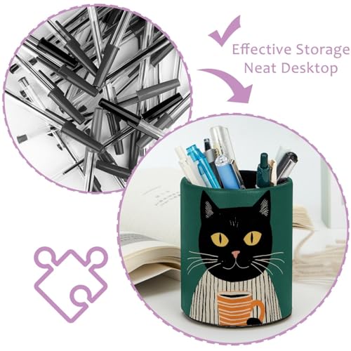 Funny Cat Pen Holder Pencil Organizer for Desk, 3.1” x 3.1” x 3.9” Pencil Cup Office Supplies, Large Capacity Cute Pen and Makeup Brush Holder for Desktop, Home, School - color: Funny Cat