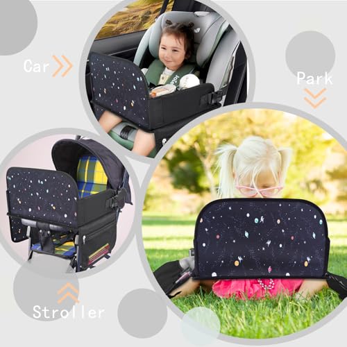 MENZOKЕ Kids Travel Tray, Road Trip Activities for Kids Toddlers | Toddler Car Activities with No-Drop iPad Holder Stand, Roadtrip Essentials with Dry Erase Board & Cooler Cup Holder, Black - color: Black Astronaut