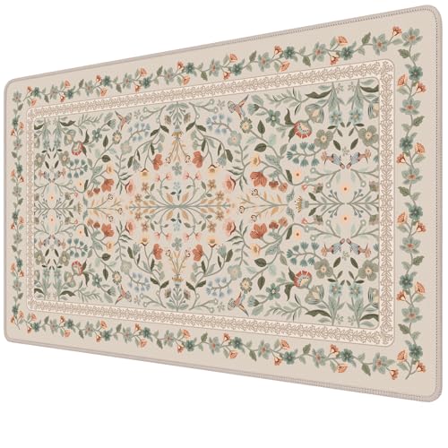 iCasso Aesthetic Flower Mouse pad for Laptop, Desk Pad Mat, Desk Matt for Desktop 13.7"x23.6", Anti-Slip Mousepad with Stitched Edges for Laptop Computer Keyboard(Beige) - color: Beige, size: 23.6L x 13.7W inches