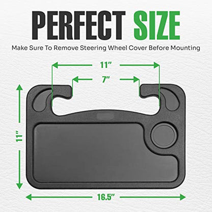 Steering Wheel Desk Tray for Eating, Laptops - Hooks Onto Most Vehicle Steering Wheels, Road Trip Accessory, Car Table - color: Black