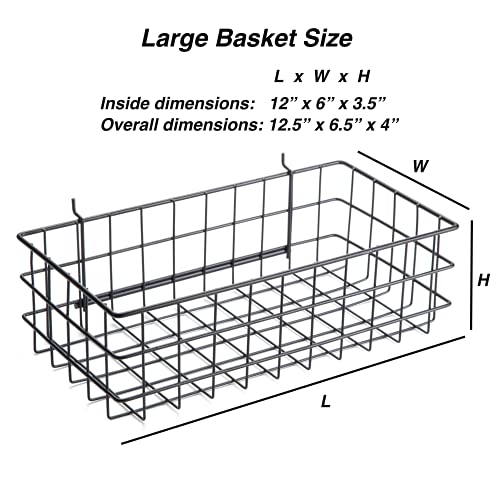Pegboard Basket Size L, Black - Hooks to Any Peg Board - Square Style Wire Shelf Baskets - Organize Tools, Workbench, Accessories, Garage Storage - Wall Organizer Attachments - size: Large