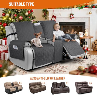 VANSOFY Loveseat Recliner Cover with Console 100% Waterproof Sofa Slipcovers Non-Slip Reclining Couch Cover Split Sofa Covers Furniture Protector for Pets, Dogs(Charcoal Gray) - color: Charcoal Gray