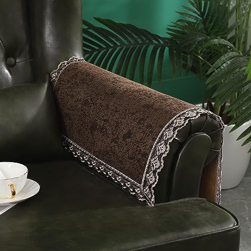 MINJIATEX Couch arm Covers,Non-Slip lace Sofa arm Covers Set of 2 Washable Sofa armrests Covers for Living Room Recliner Chair arm Cover Protectors for Leather Sofa armrest slipcover (GYDF-Brown) - color: Gydf-brown