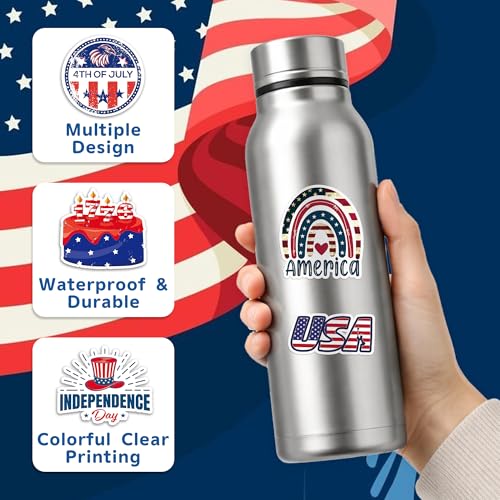 DETICKERS 4th of July Stickers 50 PCS Waterproof Independence Day Vinyl Stickers Patriotic Independence Day Gifts for Adults - style: 4th of July