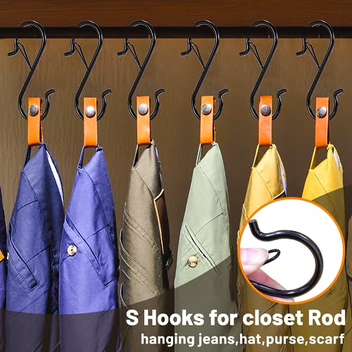 12 PCS S Hooks for Hanging with Safety Buckle | 3.5 inch Heavy Duty Metal S Shaped Hooks for Kitchen Utensil, Cups, Pots, Plants, Bags, Hats (Black) - color: Black