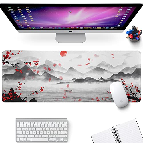 Japanese Cherry Blossom Large Gaming Mouse Pad Sakura Desk Pad Big Mousepad Deskmat Office Decor for Computer 31.5''x11.8'' Desk Organizers and Accessories - color: Cherry Blossom