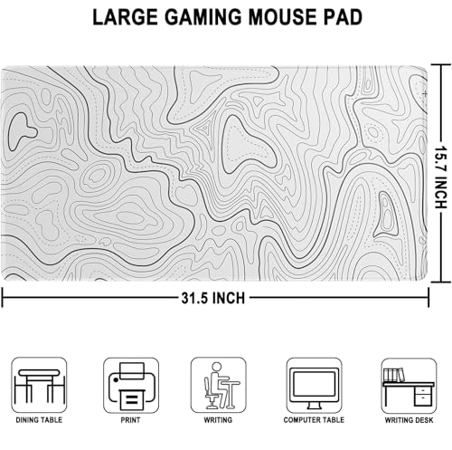 Large Mouse Pad, Water Resist Extra Gaming Large Mousepad with Stitched Edges, 31.5" x 15.7" Non-Slip Rubber Base Office Big Long Keyboard Pad for Office Gamer Home XXL, White - color: White