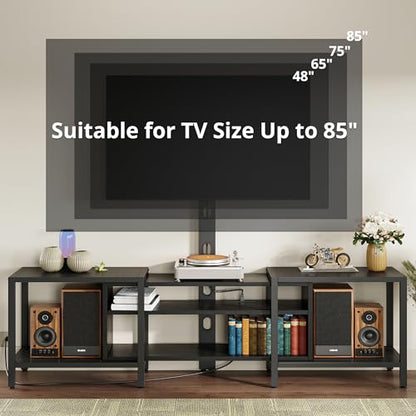 IRONCK 79 Inch TV Stand for TVs up to 85 Inch with Mount and Power Outlet, 3 Tiers TV Console with Storage Shelves, Entertainment Center, Steel Frame, for Living Room, Bedroom, Black - color: Black