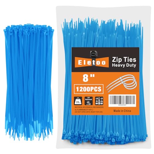 8 Inch Blue Zip Ties 1200 Pack, 35 LBS Tensile Strength, Self-Locking Nylon UV Resistant Cable Ties for Indoor and Outdoor - color: Blue, size: 8inch (1200 PCS)