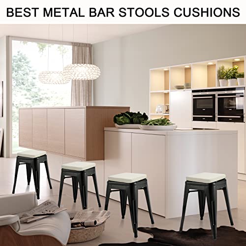 BUYUE Enhanced Anti-Slip Magnetic Bar Stool Cushion 1 Piece, Luxury PU Leather Waterproof Small Seat Cushion for Café Bistro Stackable Metal Stool (Square, Off-White, 1) - color: Off-white, style: Square-1 Pcs