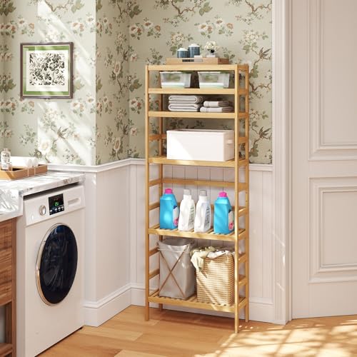 Bamboo Rack, Adjustable Bamboo Shelf, Stand Utility Storage Shelf Multifunctional Bathroom Kitchen Living Room Holder Plant Flower Stand (6-Tier) - size: 6-Tier-1