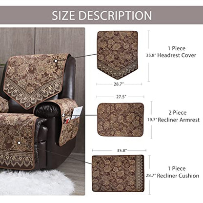 Recliner Chair Covers Non Slip Waterproof Large Recliner Covers for Leather Recliner,Electric Reclining Chair Covers for Living Room Dog Sofa Recliner Cover Furniture Protective Brown - color: Brown