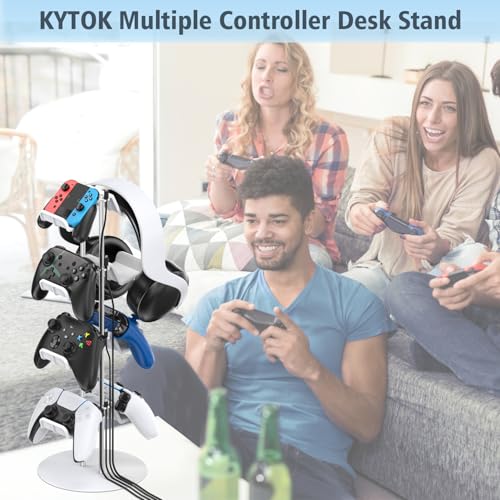 Kytok Gamer Gifts, Headset Stand 4 Tiers with Cable Organizer, Controller Stand Compatible with PS5/Xbox/Nintendo Switch/PS Portal/PS4, Headset Holder & Controller Holder - size: 4 tiers+white