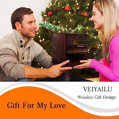 VEIYAILU Gifts for Men Women Brother Boss Boyfriend Him Nightstand Organizer Gifts for Dad from Daughter Son Wood Phone Docking Station (Dark Brown) - color: dark brown