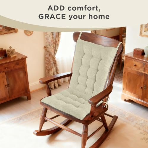 AddGrace Non-Slip Rocking Chair Cushion Extra Large Linen Thick Chair Pads Durable High Back Seat Cushions with Ties Set of 2 Beige - color: Beige