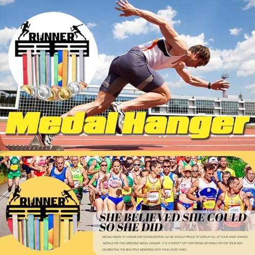 Resama Medal Hanger Holder Display Wall Rack Frame Shelf-Medal Hanger Awards Ribbon Soccer,Gymnastics,Holder Display Rack for 60 Medals - color: Runner