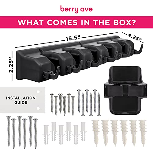 Combo 5 Slot Broom Holder w/ 1 Self Adhesive Mop Gripper No-Drilling, Wall Mount Tool Organizers For Kitchen, Garage, Laundry Room- Anti-Slip Hanger For Brooms, Mops, Rakes, Dustpans (Black / Black) - color: Black, size: 1 Pack w/ Small Broom Holder