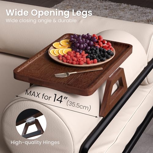 Couch Arm Tray,Bamboo Folding Sofa Tray,Sofa Armrest Tray Clip-On Couch Desk for Drinks,Snacks,Phone,Remote Control（Brown） - color: Brown, style: 13.0" x 9.4"