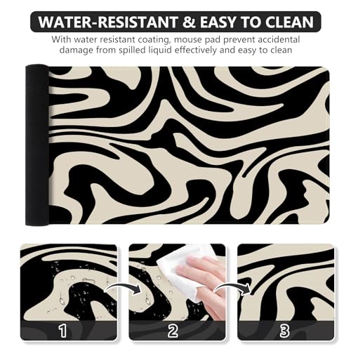 iCasso Desk Mat, XXL Large Gaming Mouse Pad, Anti-Slip Rubber Base Mousepad with Stitched Edges, Keyboard Mouse Mat Big Desk Pad for Work, Game, Office, Home, Zebra Black - color: Black Topographic