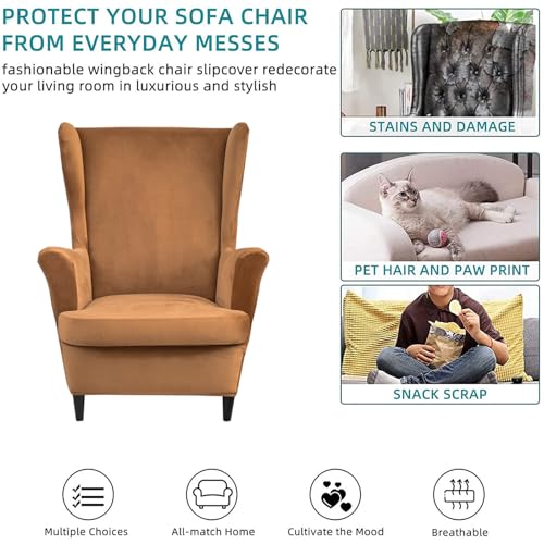 KRFOONN Wingback Chair Cover Slipcovers 2 Piece Stretch Velvet Plush Wing Chair Covers Slipcovers Wingback Sofa Covers Armchair Covers Furniture Protector for Living Room, T14 - color: Color T14