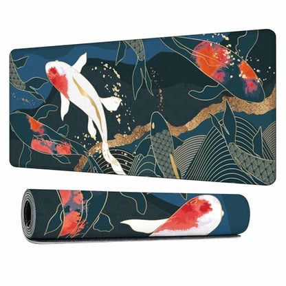 Japanese Fish Mouse Pad Abstract Oriental Japanese Asian Keyboard Mat Large Gaming Mousepad for Desk,Office,Bed 35.4"X15.7" - color: koi fish