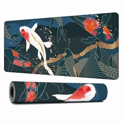 Japanese Fish Mouse Pad Abstract Oriental Japanese Asian Keyboard Mat Large Gaming Mousepad for Desk,Office,Bed 35.4"X15.7" - color: koi fish