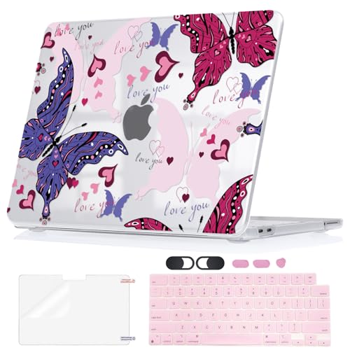 Love Butterfly Pattern Hard Case for 2026 MacBook Neo 13 A18 Pro A3404 Full Protective Kit with Keyboard Cover Screen Protector Dust Plugs Webcam Cover - color: Love Butterfly
