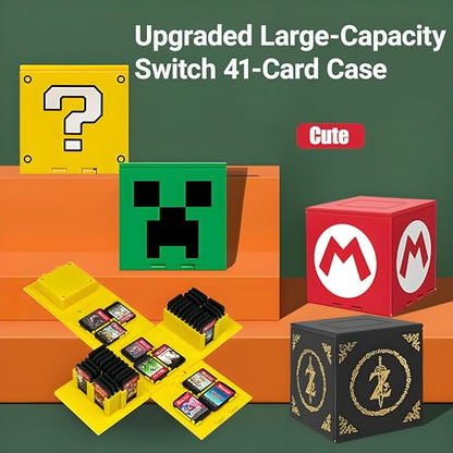 QUBAMG Switch 2 Game Card Case Holder Cube–41-Slot Cute Storage Box for Nintendo Switch 2/Switch/OLED/Lite Games––Fun Block for Girls & Boys Red Mushroom - color: Red MR