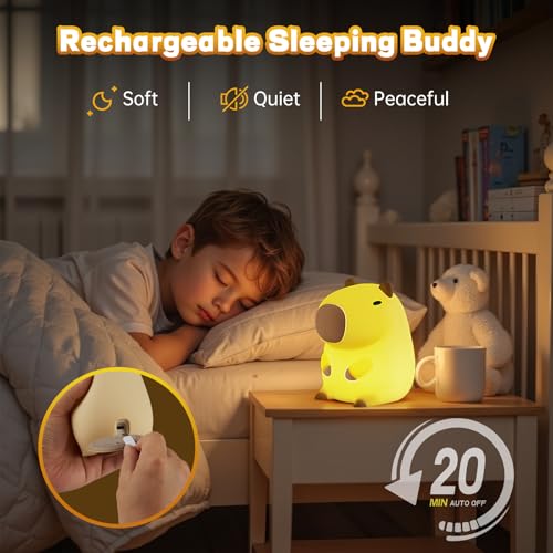 Capybara Night Light for Kids, Cute Capybara Lamp Silicone Baby Nursery Night Lamp, Dimmable Squishy Touch Bedside Lamps, Adorable Rechargeable Animal Lamps Gifts Kawaii Room Decor for Kids Girls Boys - color: Capybara