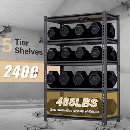 Garage Shelving, 2400 LBS Metal Storage Shelves, 12" x 28'' x 60'' Heavy Duty Shelf, Adjustable Shelving Rack, Standing Shelf Units, Shelves for Garage Storage - size: 12"D x 28"W x 60"H