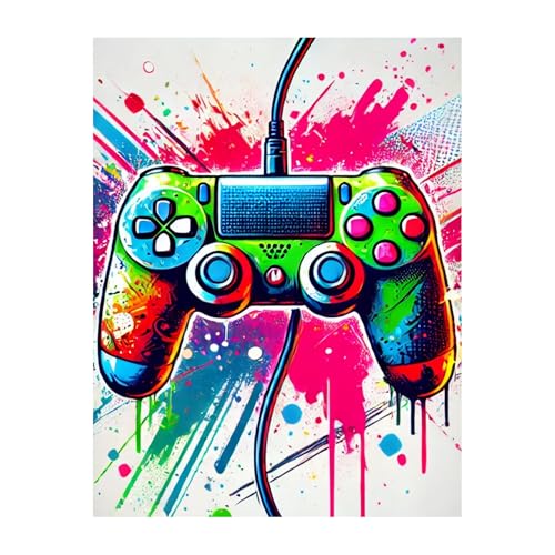 InkFlow Posters Vibrant Gaming Controller Poster - Abstract Graffiti Art with Colorful Paint Splashes - Fun Wall Decor for Bedroom, Office, Game Room - 24x32 Unframed Canvas Print - color: Style-03, size: 24"L x 32"W