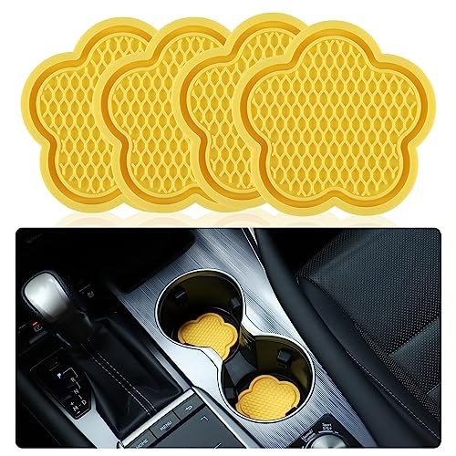 GaRhomxy Car Cup Holder Coaster, Universal Non-Slip Recessed Flower Shaped Cup Holders, Cute Car Accessories Interior for Women and Man Interior Sets 4 Pack (Yellow) - color: Yellow